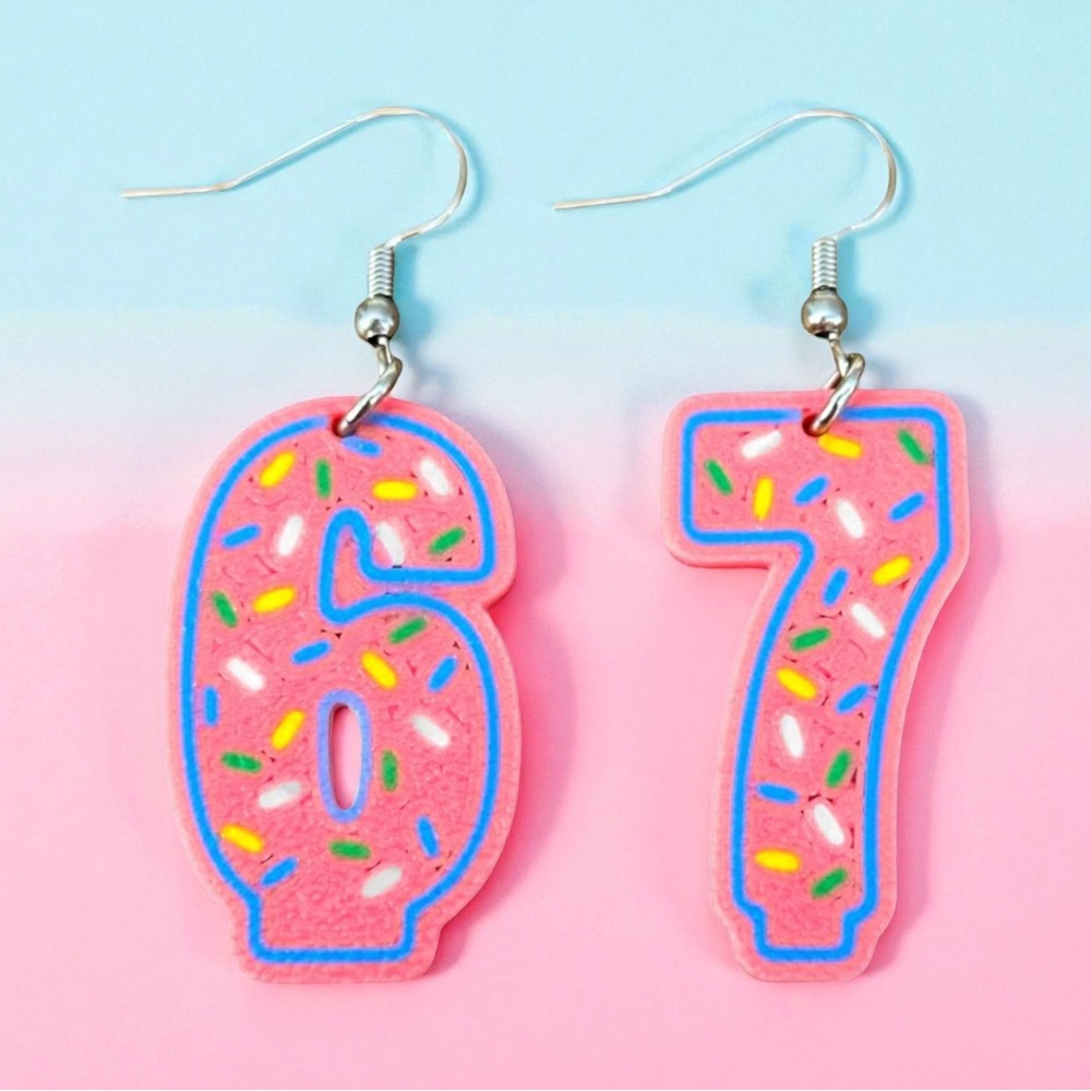 Colorful 6 7 Sprinkle Number Earrings